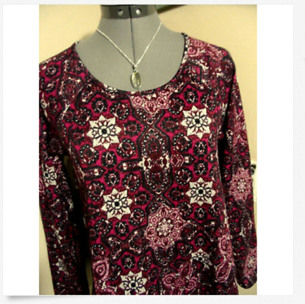 MASCARA Fleur Knit Blouse L Burgundy Pink flared